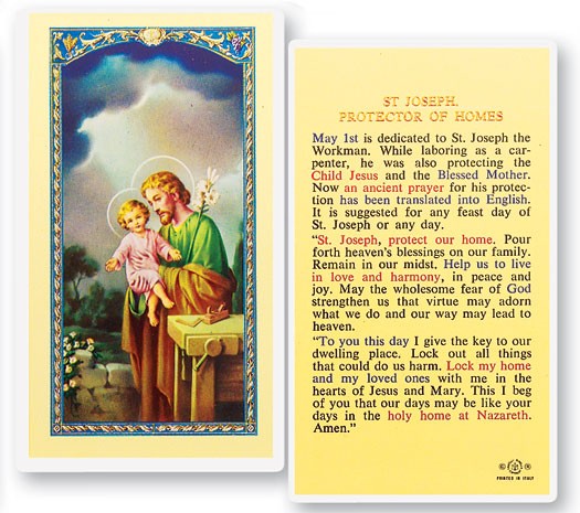 St. Joseph Protector of Homes Laminated Prayer Card - 25 Cards Per Pack .80 per card