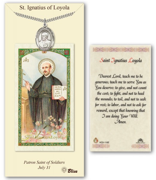 St. Ignatius of Loyola Medal in Pewter with Prayer Card - Silver tone