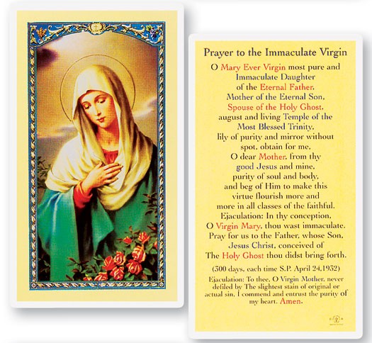 Prayer To Immaculate Virgin Laminated Prayer Card - 25 Cards Per Pack .80 per card