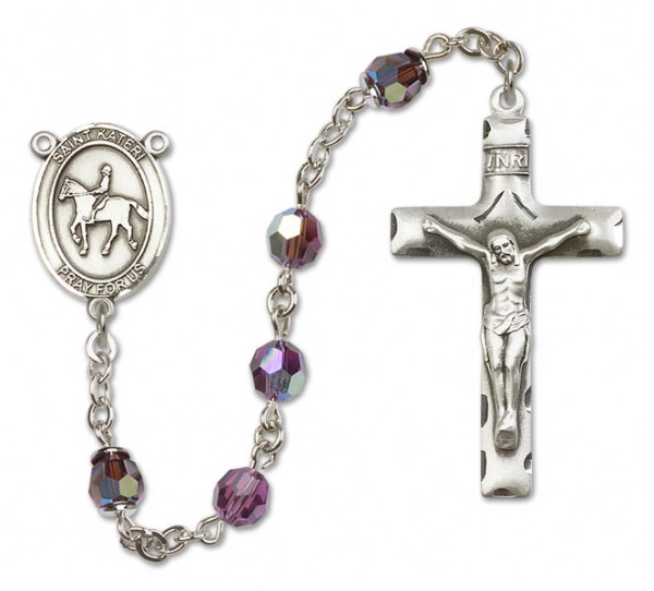 St. Kateri Rosary with Equestrian Heirloom Squared Crucifix - Amethyst
