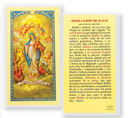 Oracion A La Madre Sma.De Luz Laminated Spanish Prayer Card - 25 Cards Per Pack .80 per card