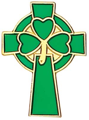 Celtic Clover Cross Lapel Pin - 1&quot; - Green | Gold