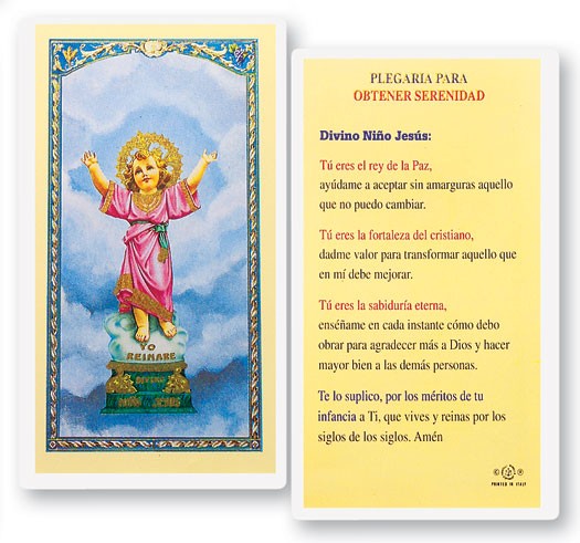Divino Nino Para Serenidad Laminated Spanish Prayer Card - 25 Cards Per Pack .80 per card