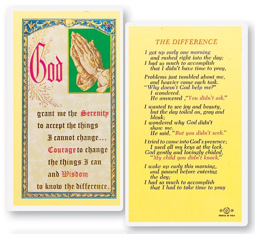 The Difference Serenity Laminated Prayer Card - 25 Cards Per Pack .80 per card