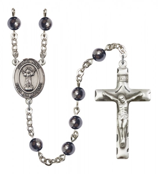 Men's Divino Nino Silver Plated Rosary - Gray