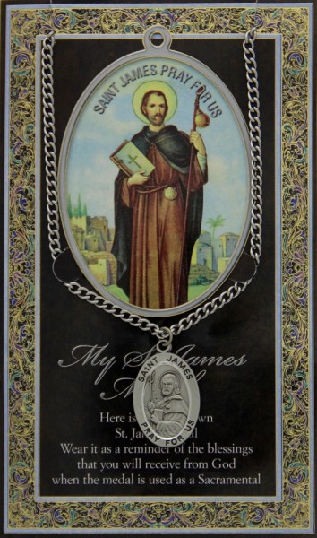St. James the Greater Medal in Pewter with Bi-Fold Prayer Card - Silver tone