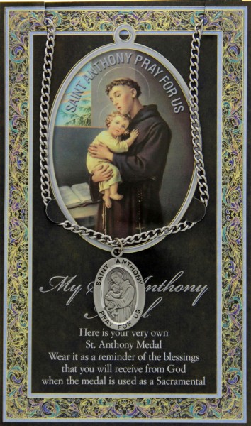 St. Anthony Medal in Pewter with Bi-Fold Prayer Card - Silver tone