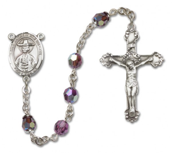 St. Andrew Kim Taegon Sterling Silver Heirloom Rosary Fancy Crucifix - Amethyst