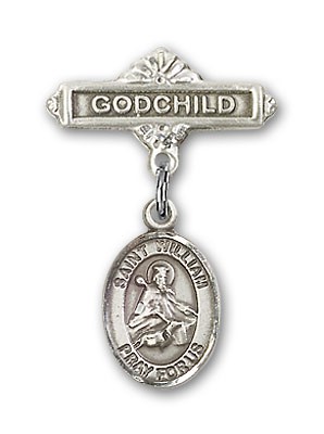Pin Badge with St. William of Rochester Charm and Godchild Badge Pin - Silver tone