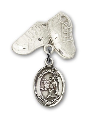 Pin Badge with St. Luke the Apostle Charm and Baby Boots Pin - Silver tone