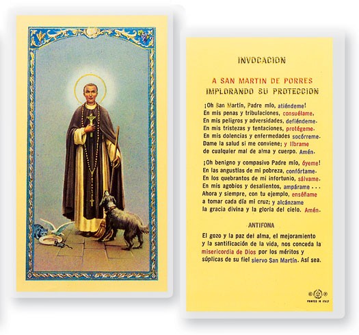 San Martin De Porres Laminated Spanish Prayer Card - 25 Cards Per Pack .80 per card