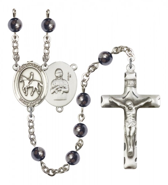 Men's St. Kateri Equestrian Silver Plated Rosary - Gray