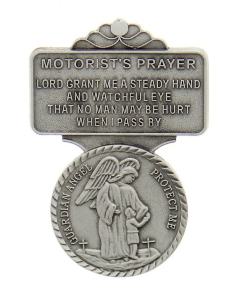 Guardian Angel Motorist's Prayer Visor Clip, Pewter - 2 1/4&quot;H - Silver