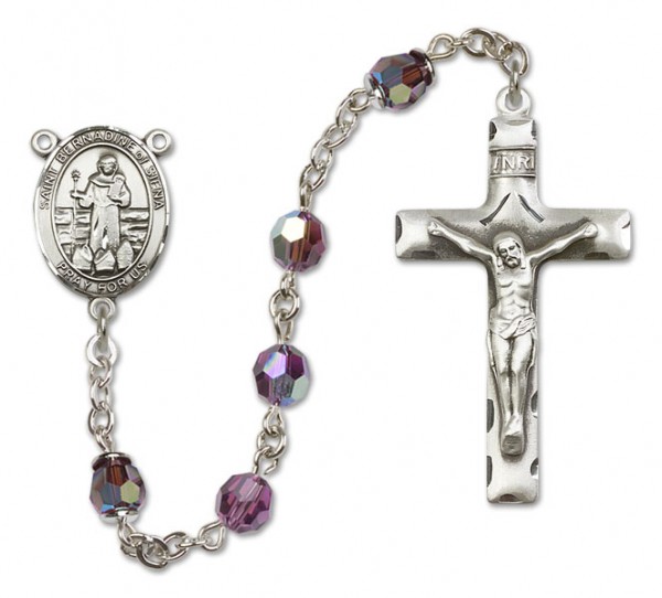 St. Bernadine Sterling Silver Heirloom Rosary Squared Crucifix - Amethyst