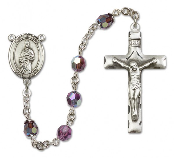 St. Eligius Sterling Silver Heirloom Rosary Squared Crucifix - Amethyst
