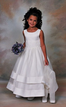 Plus Size First Communion Dress in Peau Satin and Organza with Jacket  - White