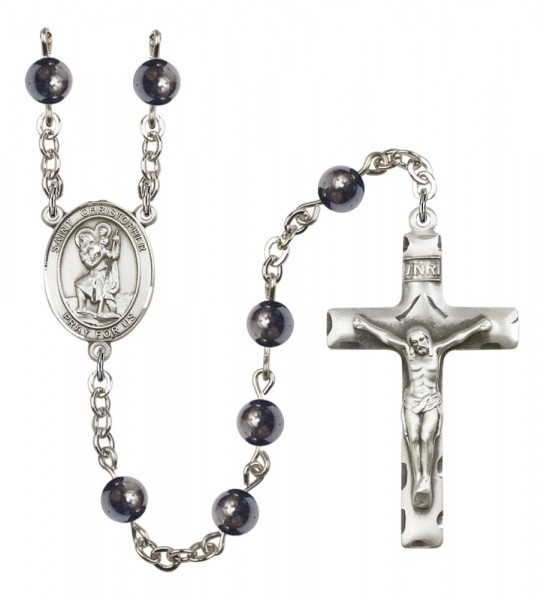 Men's St. Christopher Silver Plated Rosary - Gray
