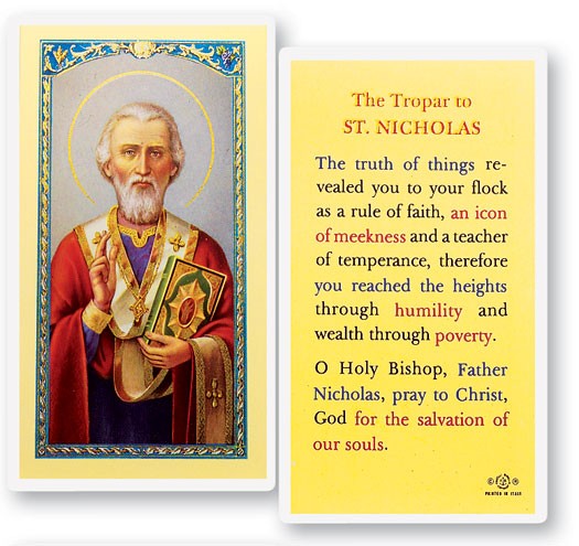 St. Nicholas Laminated Prayer Card - 25 Cards Per Pack .80 per card