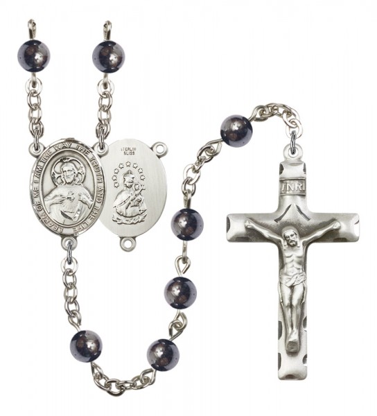 Men's Scapular Silver Plated Rosary - Gray