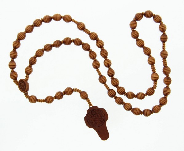 St. Benedict Wood 5 Decade Rosary - 10mm - Brown