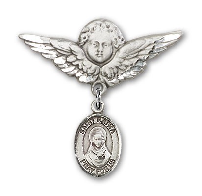 Pin Badge with St. Rafka Charm and Angel with Larger Wings Badge Pin - Silver tone