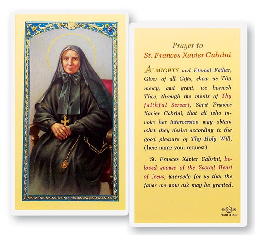 Prayer To St. Francis Cabrini Laminated Prayer Card - 25 Cards Per Pack .80 per card