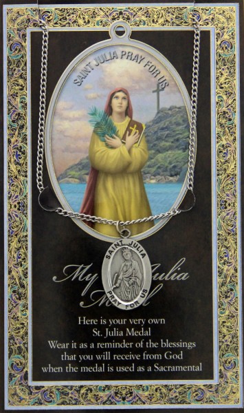 St. Julia Medal in Pewter with Bi-Fold Prayer Card - Silver tone