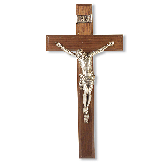 Bowed Head of Christ Walnut Wall Crucifix - 12 inch - Brown