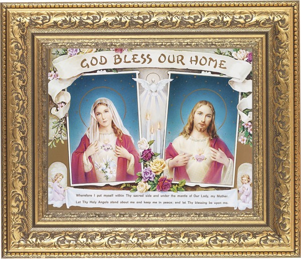 God Bless Our Home Sacred Hearts 8x10 Framed Print Under Glass - #115 Frame