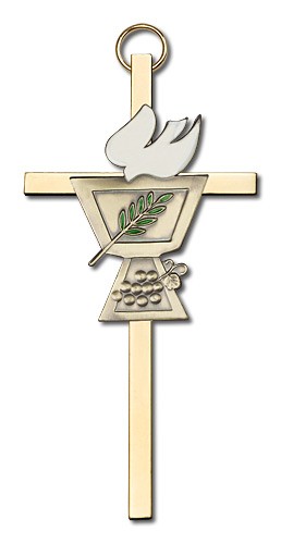 Confirmation Chalice and Dove Wall Cross 4&quot; - Gold Tone