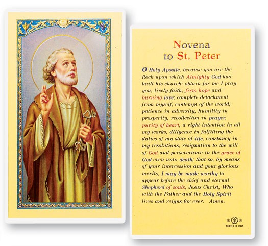 St. Peter Novena Laminated Prayer Card - 25 Cards Per Pack .80 per card