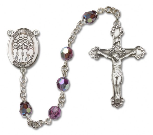 St. Cecilia with Choir Sterling Silver Heirloom Rosary Fancy Crucifix - Amethyst