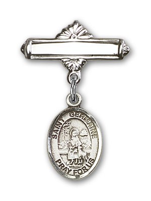 Pin Badge with St. Germaine Cousin Charm and Polished Engravable Badge Pin - Silver tone