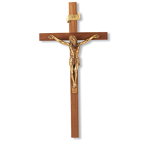 Slimline Salerni Walnut Wall Crucifix - 11 inch - Brown