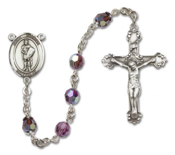 St. Florian Sterling Silver Heirloom Rosary Fancy Crucifix - Amethyst