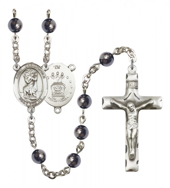 Men's St. Christopher Air Force Silver Plated Rosary - Gray