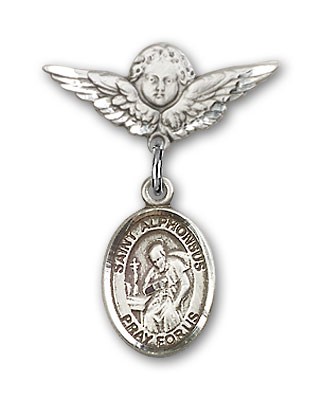 Pin Badge with St. Alphonsus Charm and Angel with Smaller Wings Badge Pin - Silver tone