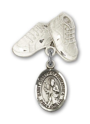 Pin Badge with St. Joseph of Arimathea Charm and Baby Boots Pin - Silver tone