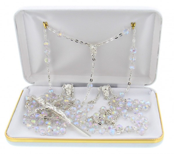 Silver Tone and Crystal Wedding Lasso Rosary - With Deluxe Box