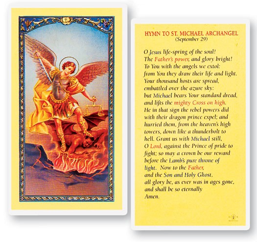 Hymn To St. Michael Archangel Laminated Prayer Card - 25 Cards Per Pack .80 per card