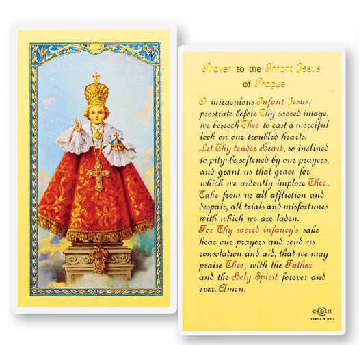 Infant of Prague Laminated Prayer Card - 25 Cards Per Pack .80 per card