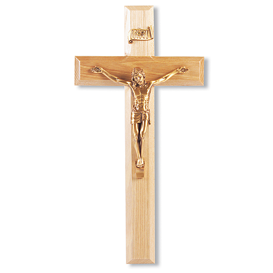 Oak Wall Crucifix With Salerni Corpus - 11 inch - Brown