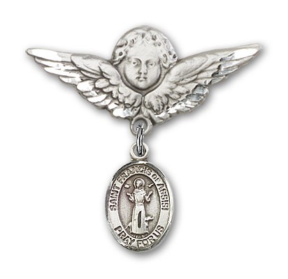 Pin Badge with St. Francis of Assisi Charm and Angel with Larger Wings Badge Pin - Silver tone