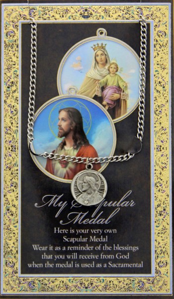 Scapular Medal in Pewter with Bi-Fold Prayer Card - Silver tone