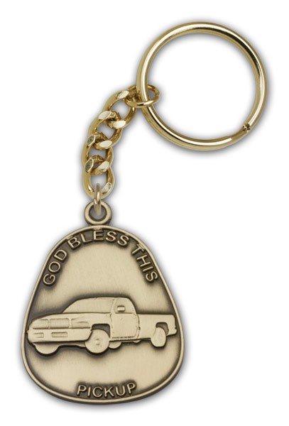 God Bless This Pickup Keychain - Antique Gold