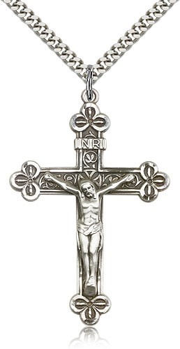 Men's Large Antiqued Crucifix Necklace - Sterling Silver
