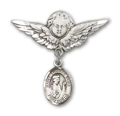 Pin Badge with St. Thomas More Charm and Angel with Larger Wings Badge Pin - Silver tone