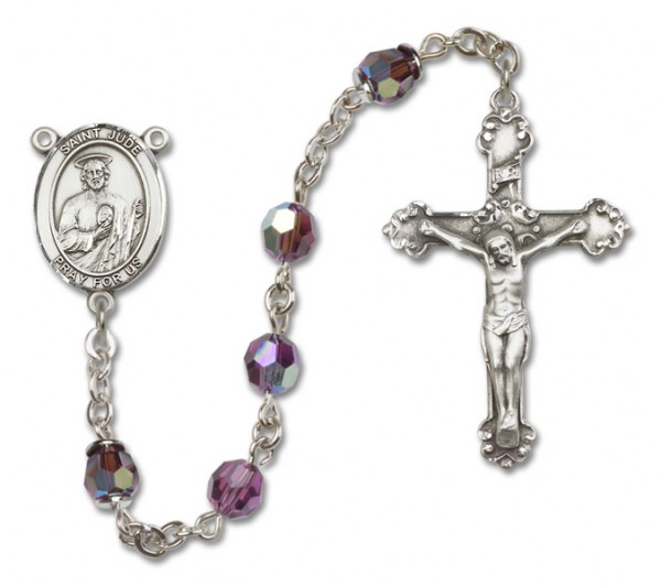 St. Jude Thaddeus Sterling Silver Heirloom Rosary Fancy Crucifix - Amethyst