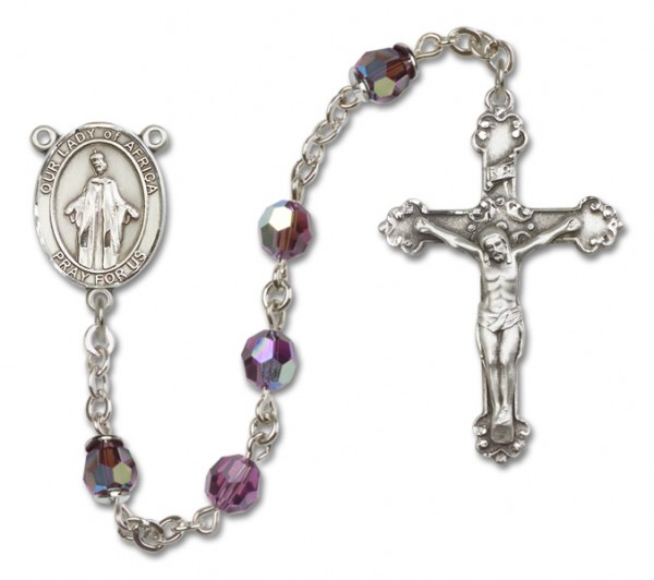 Our Lady of Africa Sterling Silver Heirloom Rosary Fancy Crucifix - Amethyst