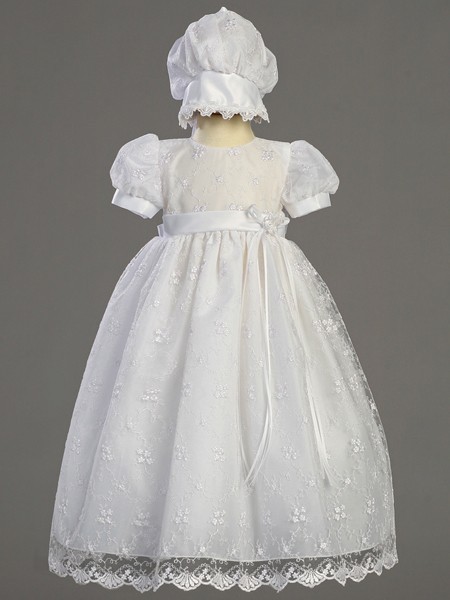 Emma Embroidered Tulle Daylength Baptism Dress - White